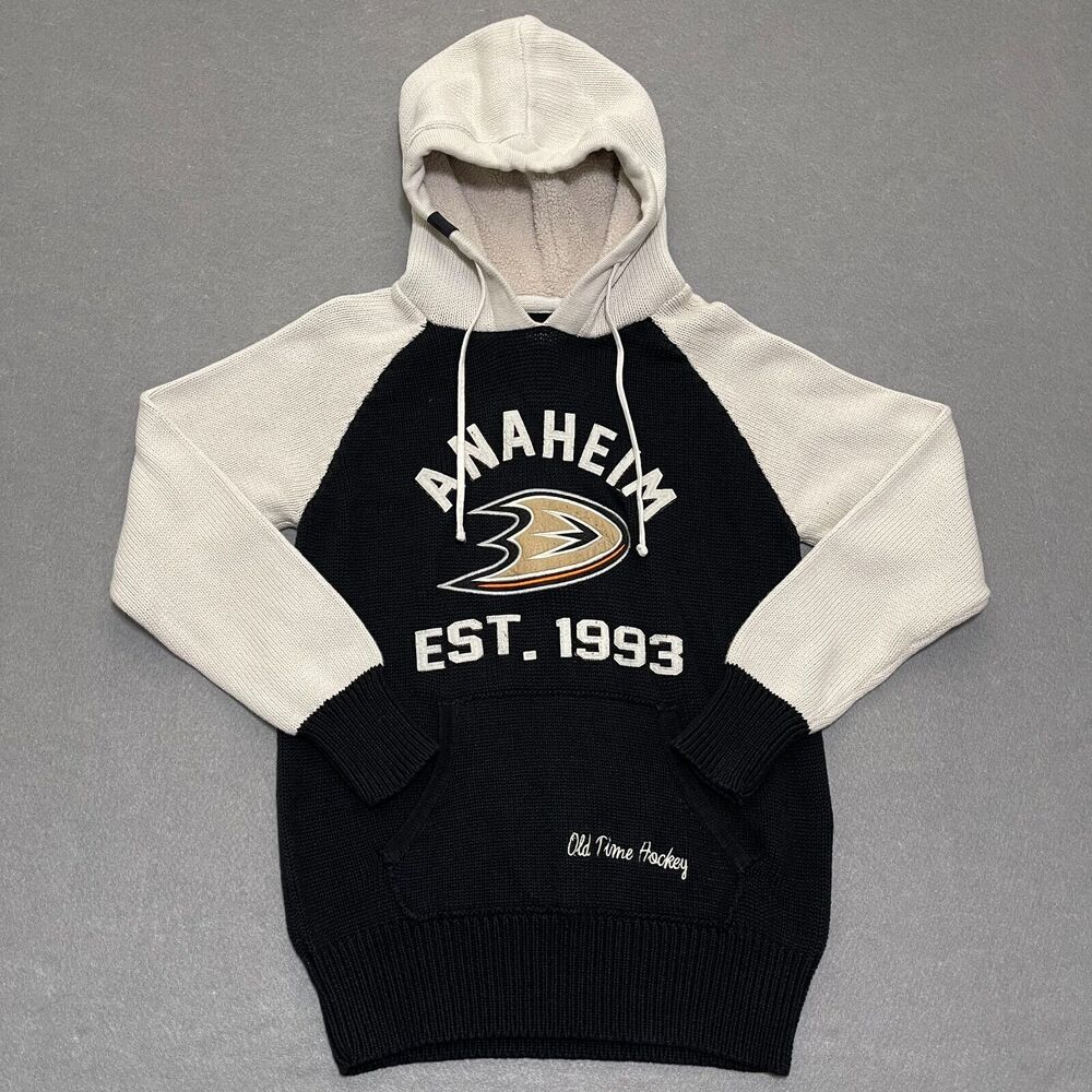 Anaheim Ducks Sweater Womens XL Black Sherpa Lined Hooded Old Time Hockey NHL